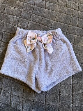 Cozy Lavender Terry Cloth Shorts with Floral Bow